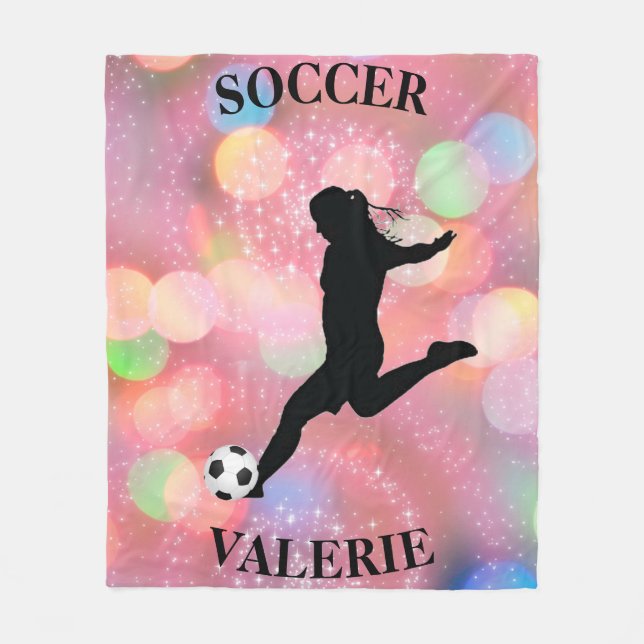 Soccer Girls Fleece Blanket w/ Personalized Name (Front)