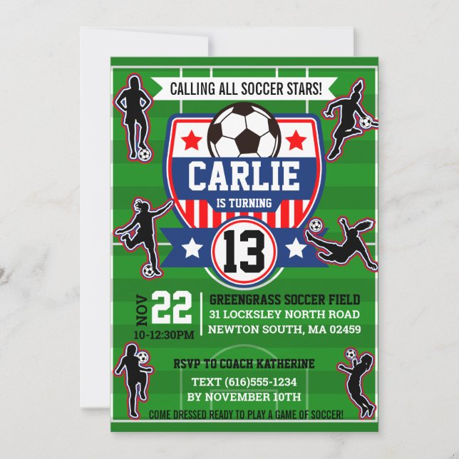 Soccer Girls Football Field Birthday Party Invitat Invitation (Front)