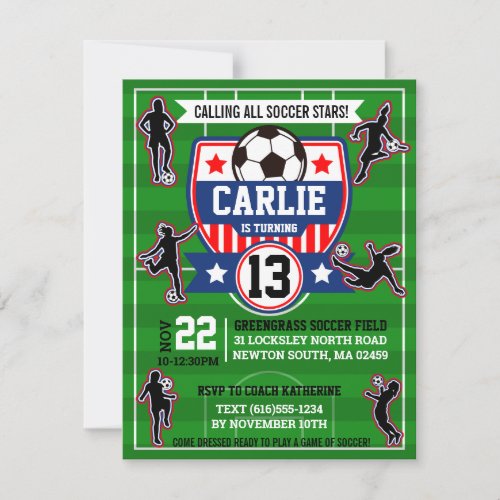 Soccer Girls Football Field Birthday Party Invitat