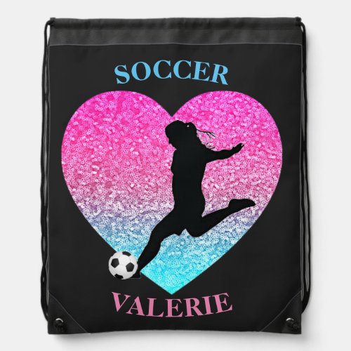 Soccer Girls Heart Personalized Drawstring Bag