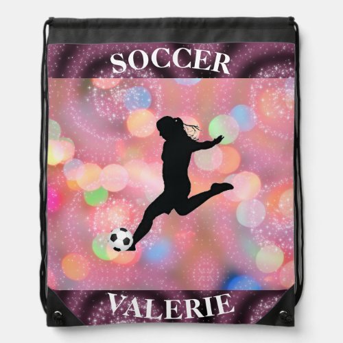 Soccer Girls Plum Sparkle Color Blast   Drawstring Bag
