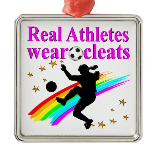 SOCCER GIRLS RULE THE WORLD METAL ORNAMENT