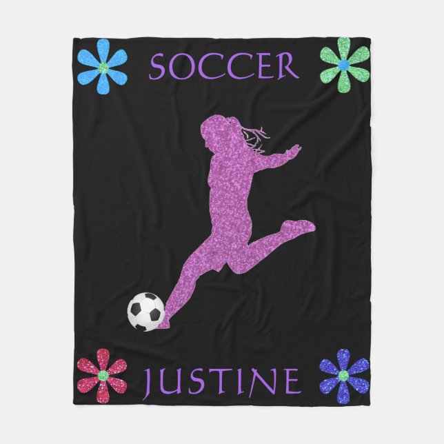 Soccer Girls Sparkly Flower Power Fleece Blanket (Front)