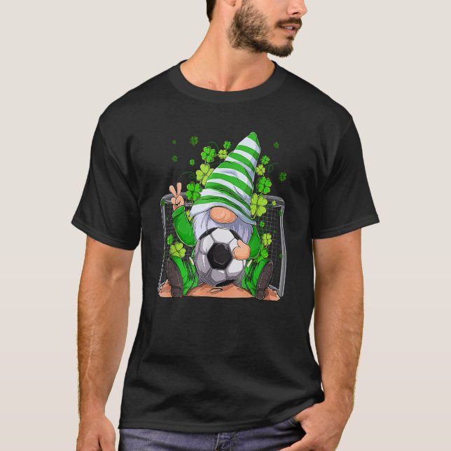 Soccer Gnome Lucky Shamrock Irish St Patrick's Day T-Shirt (Front)