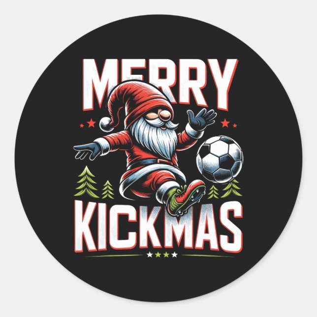 Soccer Gnome Merry Kickmas  Classic Round Sticker (Front)