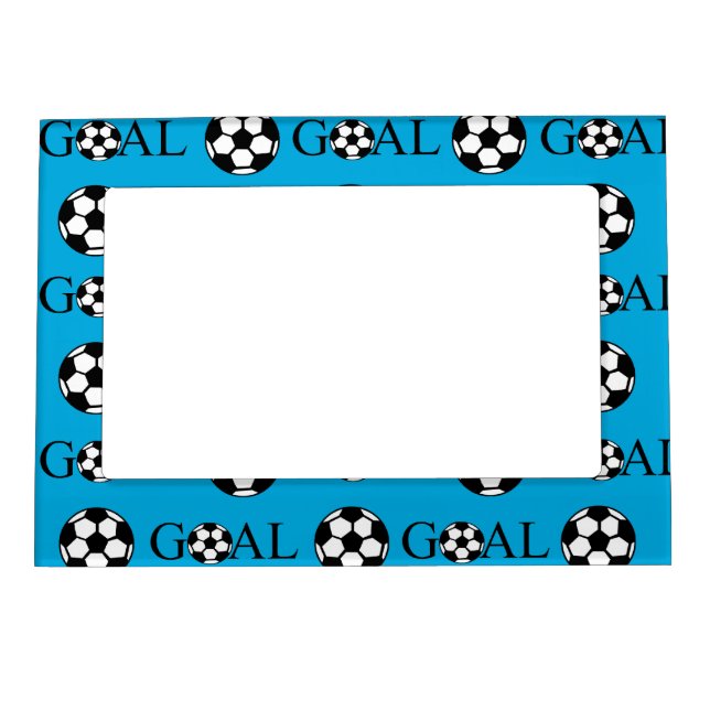 Soccer Goal Blue and White Magnetic Picture Frame (Front)