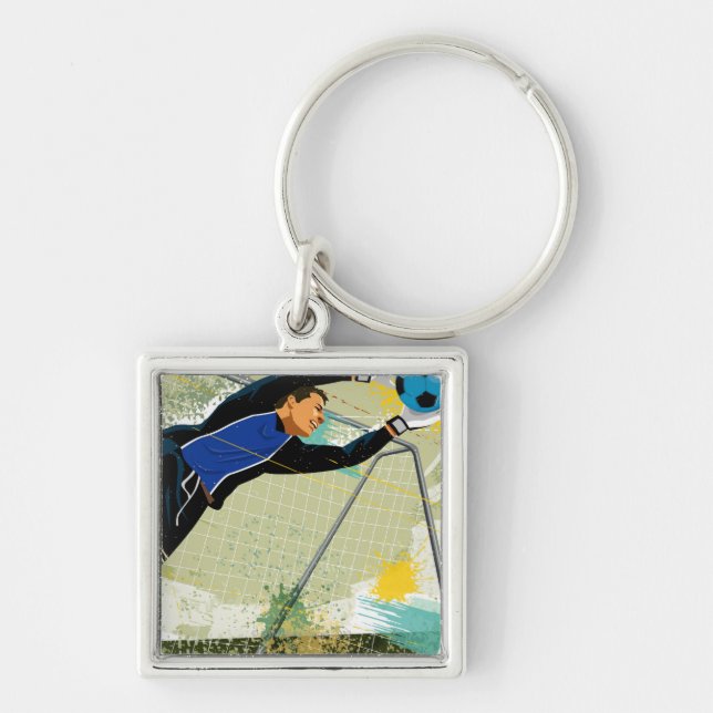 Soccer goalie blocking ball keychain (Front)
