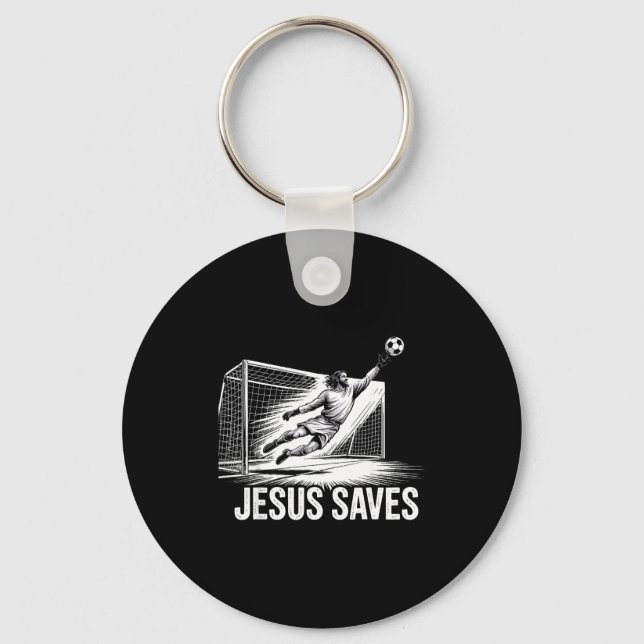 Soccer Goalie Goalkeeper Jesus Saves Christian Soc Keychain (Front)