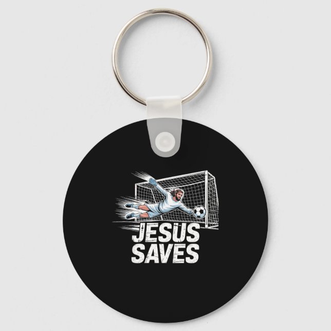 Soccer Goalie Goalkeeper Jesus Saves Christian Soc Keychain (Front)
