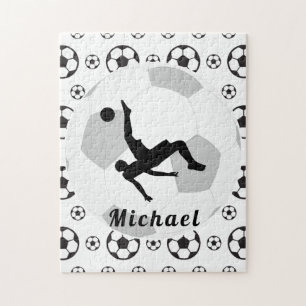 Soccer Goalie Keeper Black & White Player's Name   Jigsaw Puzzle