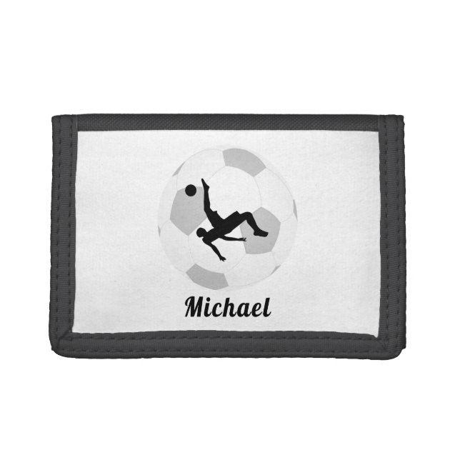Soccer Goalie Keeper Black & White Player's Name  Trifold Wallet (Front)