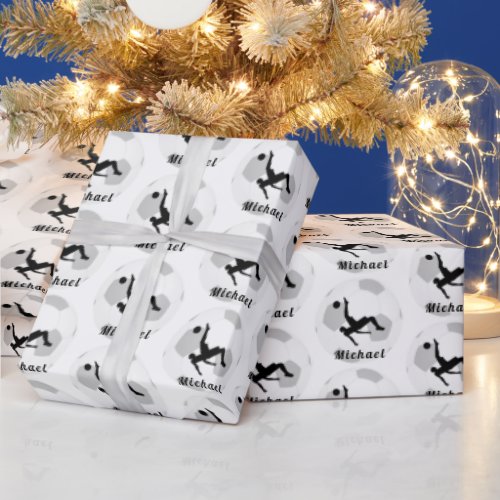 Soccer Goalie Keeper Black  White Players Name Wrapping Paper