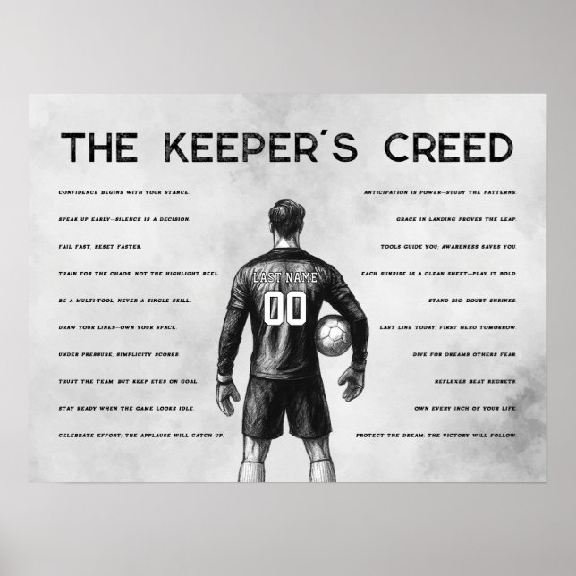Soccer Goalkeeper Creed Monogram Gray Poster (Front)