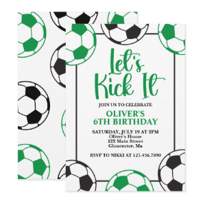Soccer Green and Black Birthday Invitation