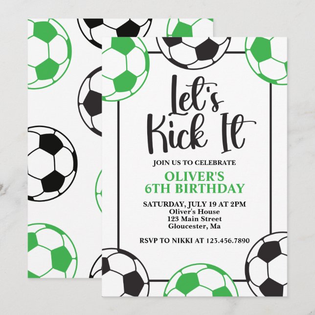 Soccer Green and Black Birthday Invitation (Front/Back)