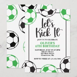Soccer Green and Black Birthday Invitation