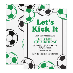 Soccer Green and Black Birthday Invitation