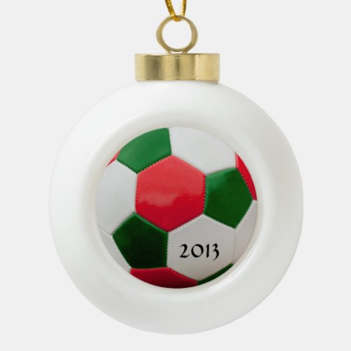 Soccer Green and Red Ceramic Ball Christmas Ornament