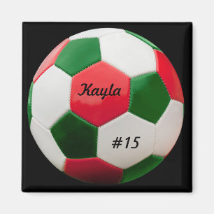 Soccer Green and Red Square Magnet