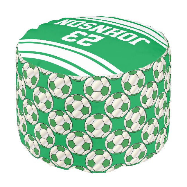 Soccer Green and White Sport Pattern Pouf (Angled Front)