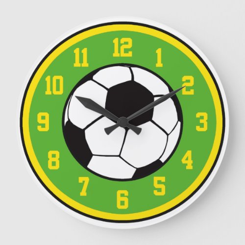 Soccer Green and Yellow Large Clock
