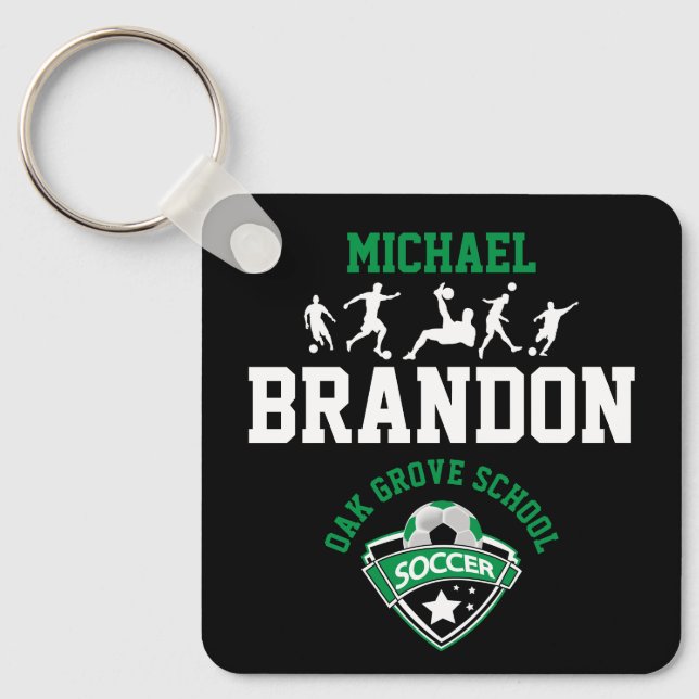 Soccer  - Green, Black and White Keychain (Front)