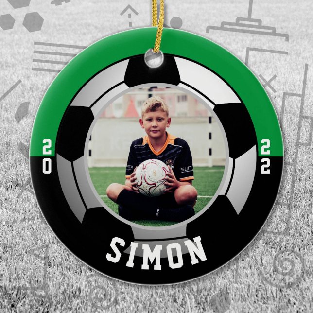 Soccer Green Black Team Colors Ceramic Ornament (Green and Black Soccer Let's Go Team Ornament. Celebrate your high school or college athlete.)