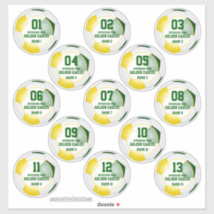 soccer green gold team colors set of 13 custom sticker