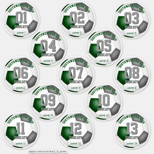 soccer green gray team colors gifts set of 13 sticker