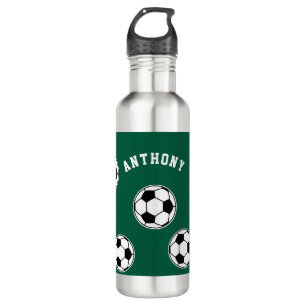 Soccer Green Personalised Kids Back to School Stainless Steel Water Bottle