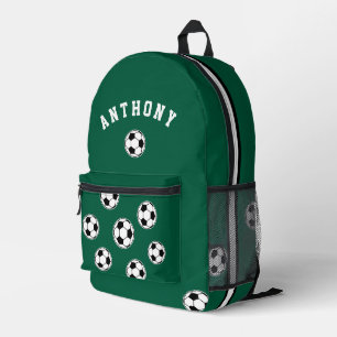 Soccer Green Personalized Kids Back to School Printed Backpack