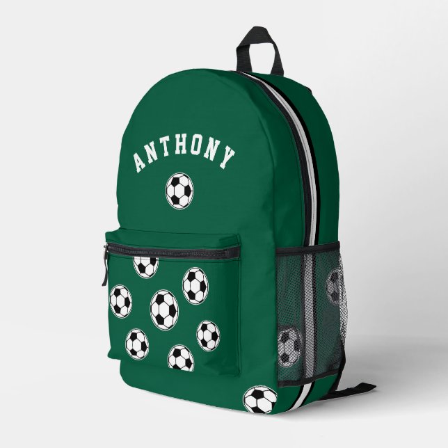 Soccer Green Personalized Kids Back to School Printed Backpack (Back Corner Right)