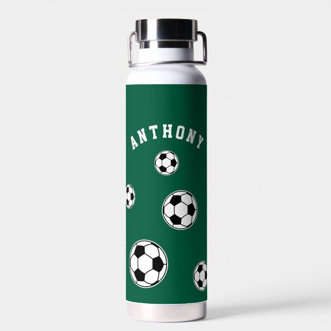Soccer Green Personalized Kids Back to School Water Bottle (Back)