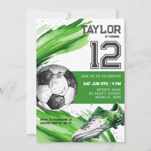 Soccer Green Sports Boy Jersey Teen Birthday Party Invitation