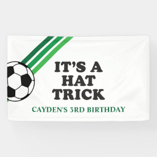 Soccer Green Stripes Hat Trick 3rd Birthday Banner
