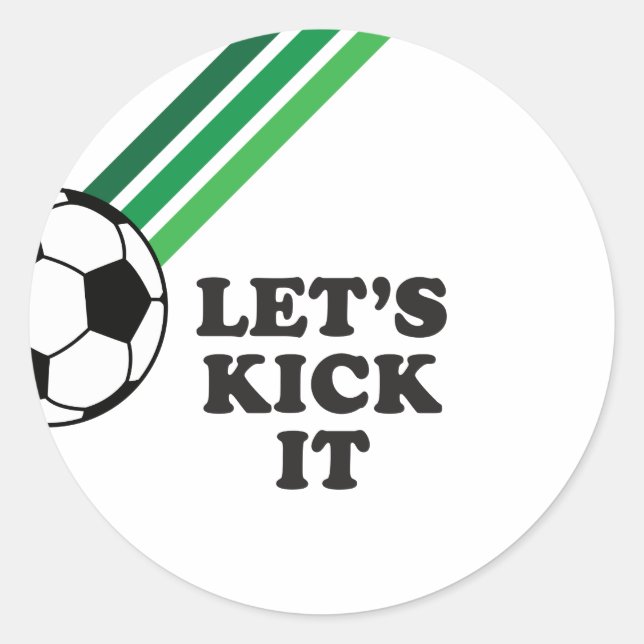 Soccer Green Stripes Let's Kick It Birthday Classic Round Sticker (Front)
