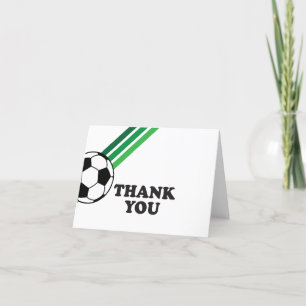Soccer Green Stripes Let's Kick It Birthday Letterpress Thank You Card