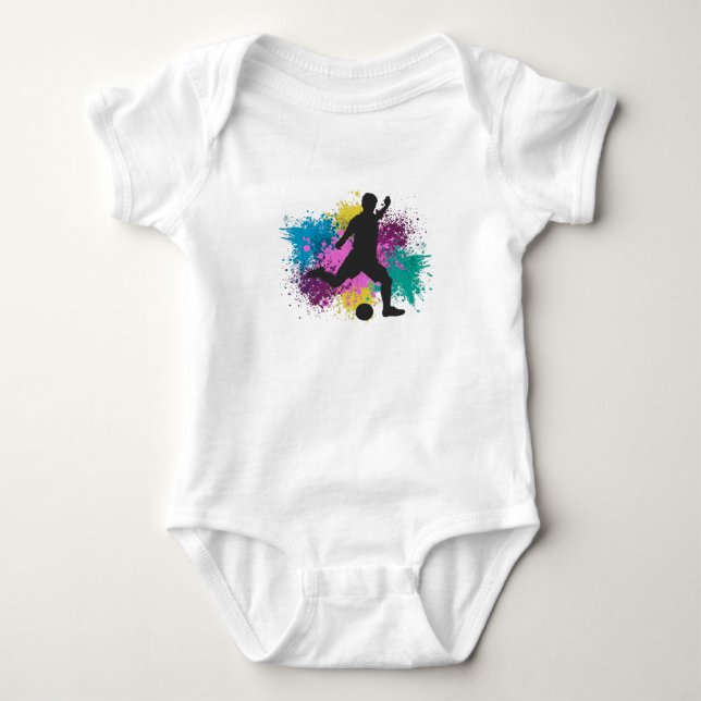 Soccer Grungy Color Splashes Baby Bodysuit (Front)