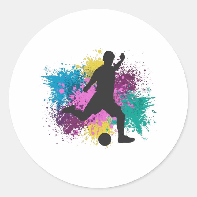 Soccer Grungy Color Splashes Classic Round Sticker (Front)