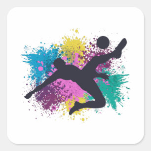 Soccer Grungy Color Splashes Square Sticker