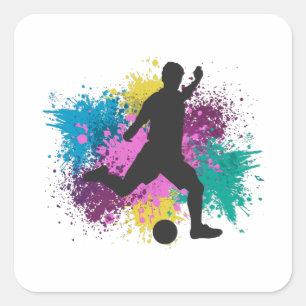 Soccer Grungy Color Splashes Square Sticker