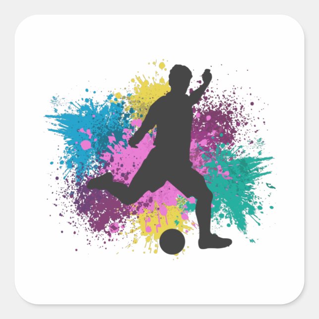Soccer Grungy Color Splashes Square Sticker (Front)