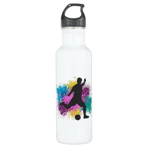 Soccer Grungy Color Splashes Stainless Steel Water Bottle