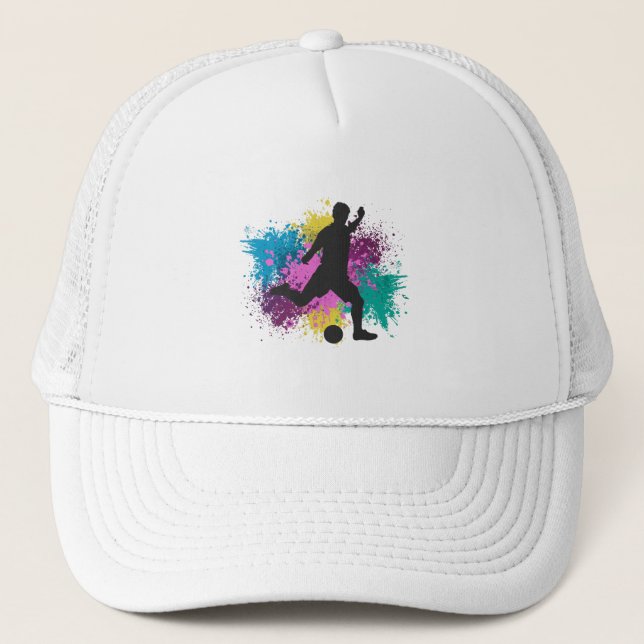 Soccer Grungy Color Splashes Trucker Hat (Front)