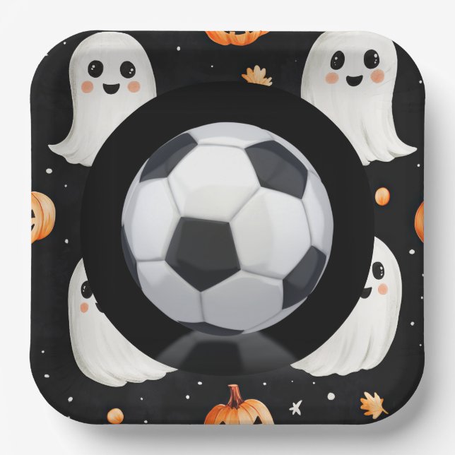 Soccer Halloween themed with ball  Paper Plates (Front)