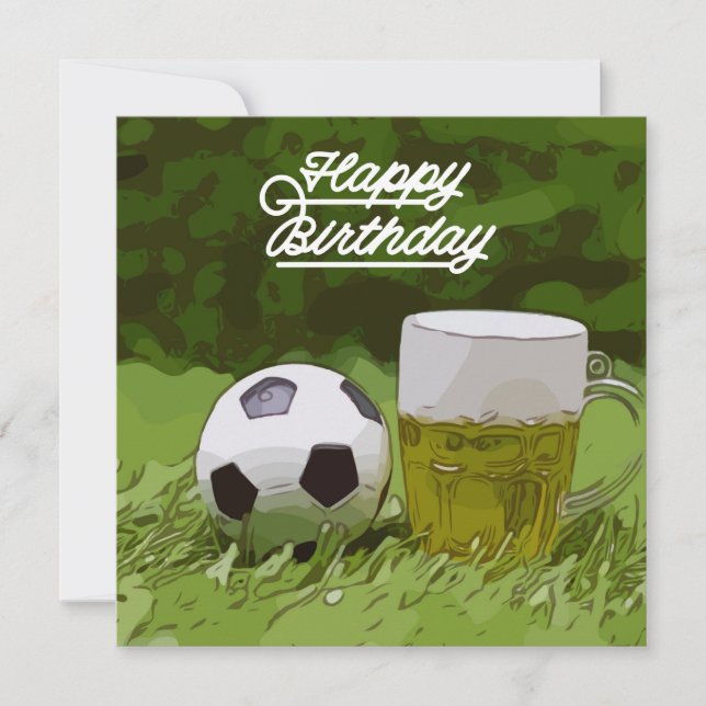 Soccer Happy Birthday with ball and beer on green  Card (Front)