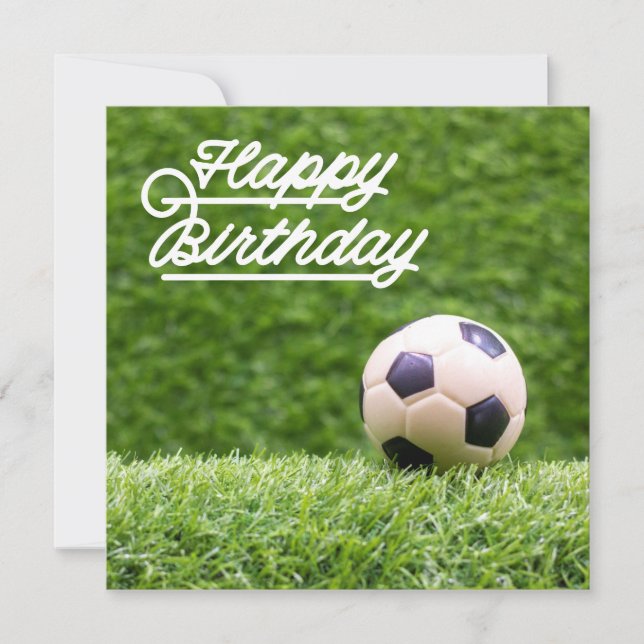 Soccer Happy Birthday with ball on green grass  Card (Front)