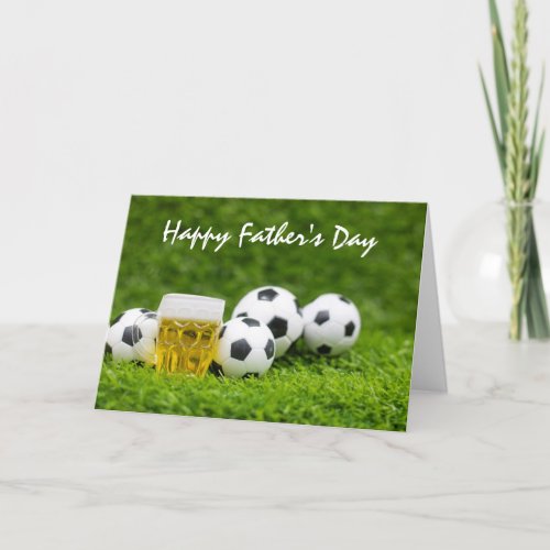 Soccer Happy Fathers day with ball on Dad grass  Holiday Card