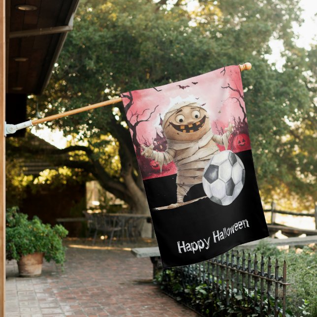 Soccer Happy Halloween with balls  House Flag (In SItu)