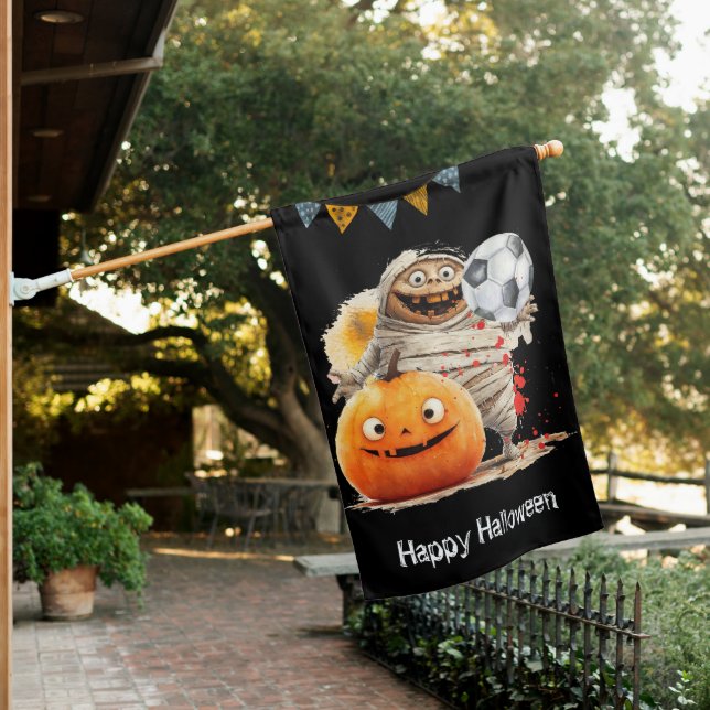 Soccer Happy Halloween with balls  House Flag (In SItu)